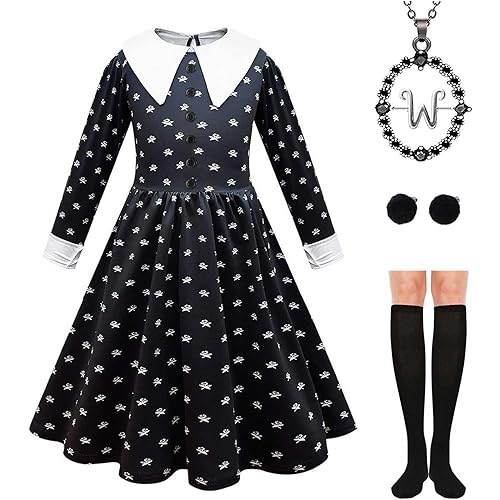 Black Costume Dress for Girls Halloween Costumes Cosplay Party Dress with Accessories 3-12Y