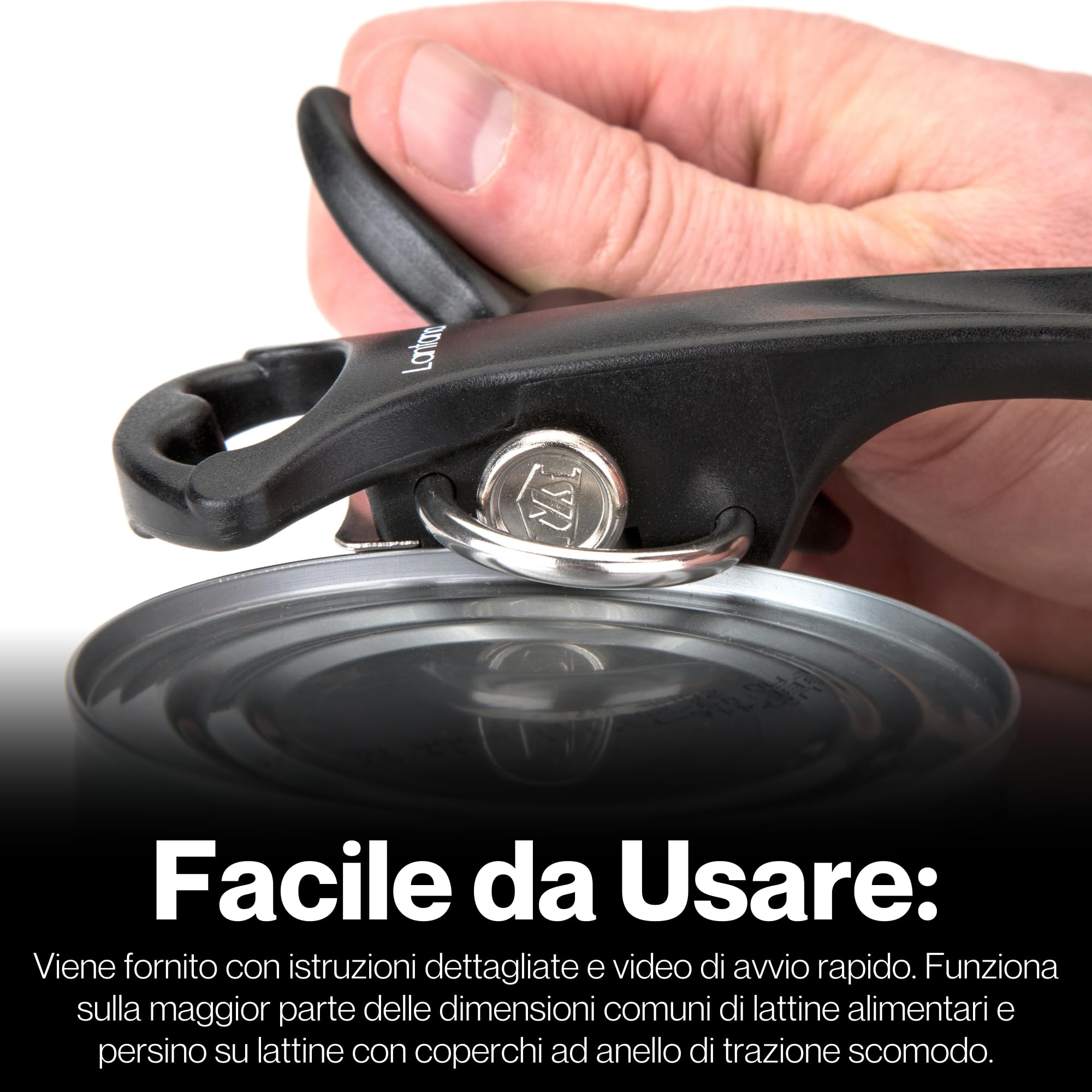 Apriscatole e apribottiglie 2 in 1 in acciaio inox nero bordi non affilati