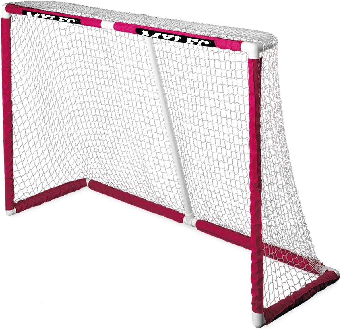 Mylec Official Regulation Sized PVC Hockey Goal for Indoor + Outdoor (6 x 4 Feet), Lightweight & Portable, Sleeve Netting System (Red, 14 Pounds)