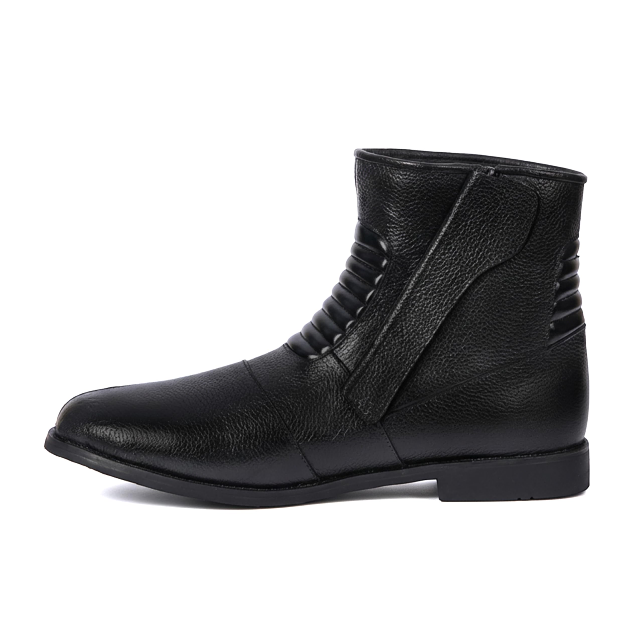 German Wear Motorradstiefel Herren aus Glattem Kalbsleder Wasserabweisende Motorradschuhe mit Seitenreißverschluss Verstärkter Fersen und Zehenbereich Rutschfester Gummisohle Schwarz