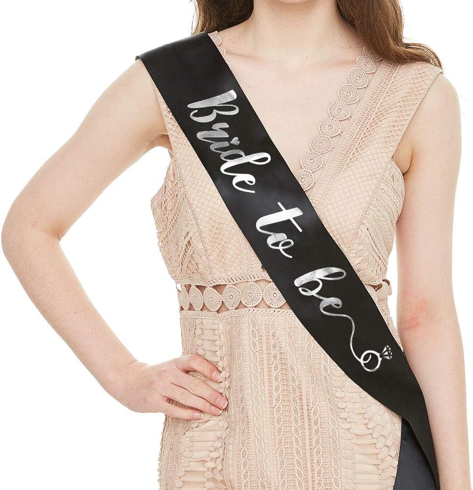 YULIPS Bride to Be Sash - Bachelorette Party Sash Bridal Shower Hen Party Wedding Decorations Party Favors Accessories (Black with Silver Lettering)