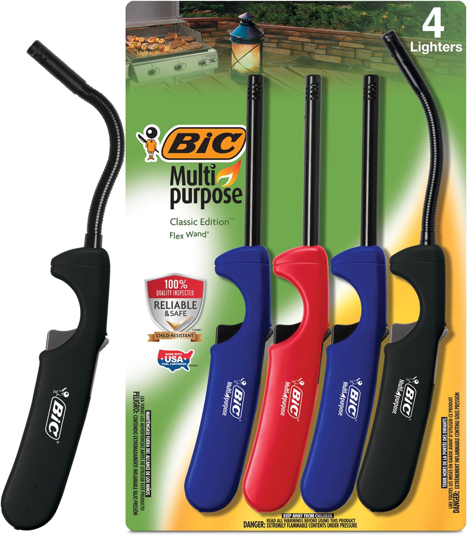 BIC Multi-purpose Lighters, Long-Lasting Flame for Home and Outdoor Use, Classic Collection, 4-Pack (Colors May Vary)