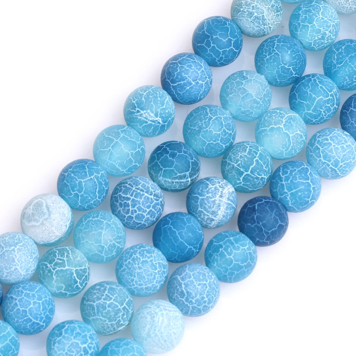 SHGbeads Blue Agate Gemstone Loose Beads Natural Crystal Energy Healing Power for Jewellery Making Round Frost 8mm 15''