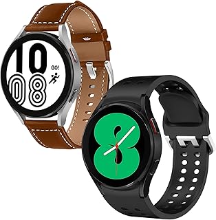 Yeejok Galaxy Watch 5/4 Bands 44mm 40mm Leather+Silicone, 20mm Replacment Bands Compatible for Samsung Galaxy Watch5 Pro 45mm, Galaxy Watch4 Classic 46mm 42mm for Men Women, Brown+Black