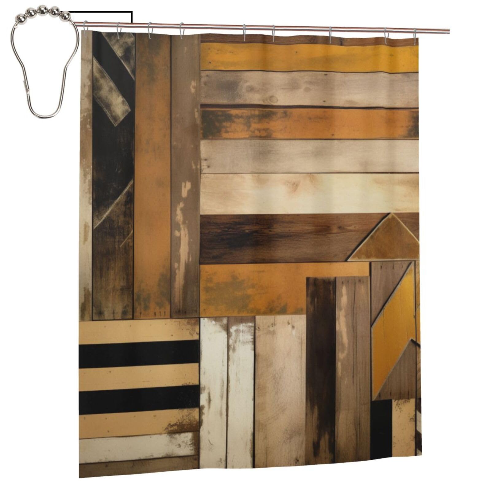 BWWHCCTI Rustic Wooden Printed Shower Curtain With 12 Iron Hooks Opaque Quick Drying Waterproof Shower Curtains Sets For Bathroom 152x183 Cm