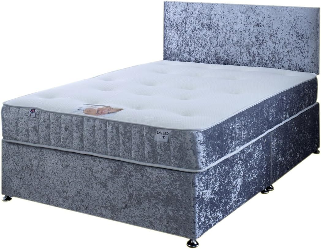 4FT Small Double Silver Crushed Velvet Divan Bed Set Kuwait Ubuy