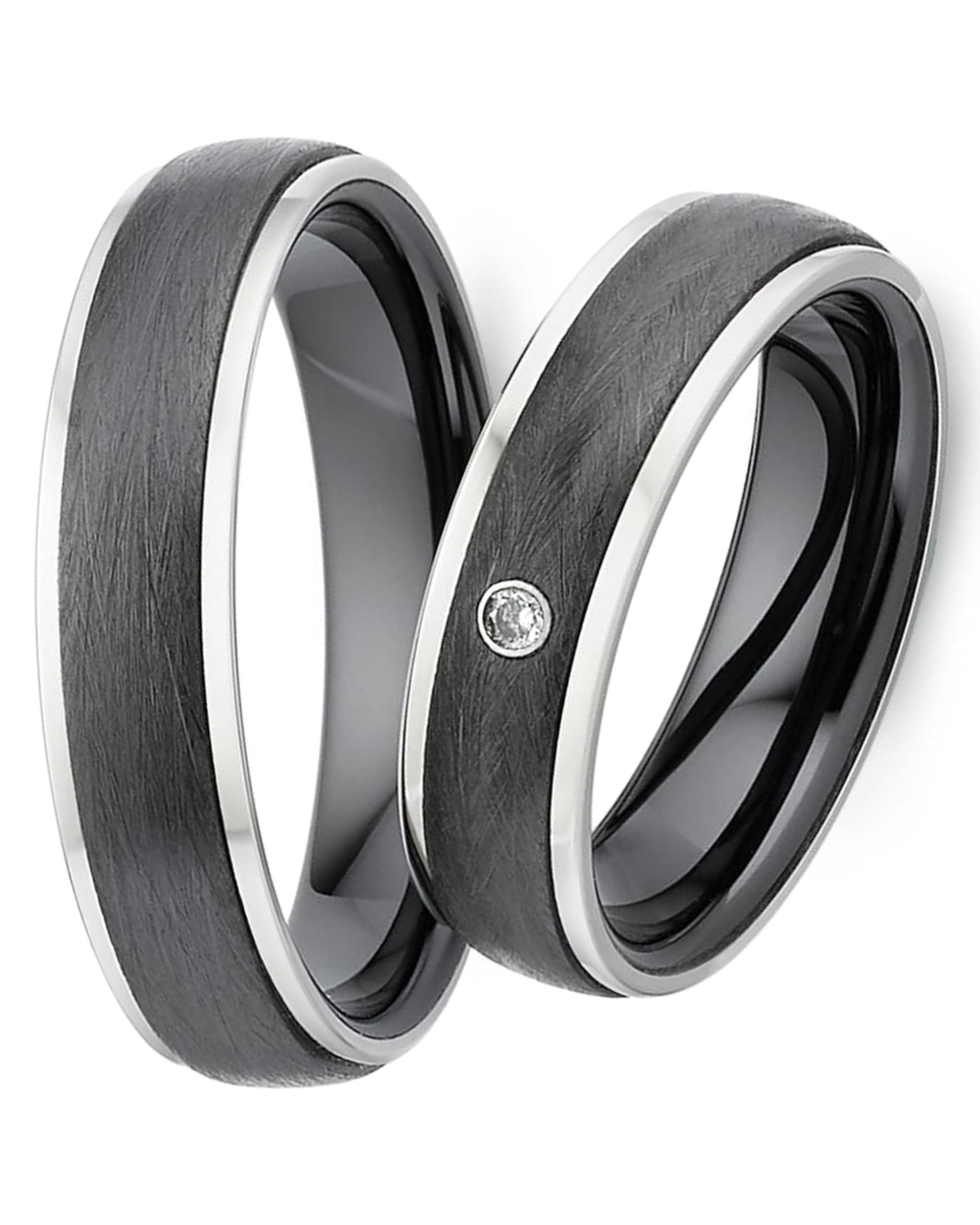123traumringe Alianzas de titanio y cerámica, precio por par con circonitas con grabado gratuito, alianzas de titanio y cerámica en 5 mm de ancho, anillos de compromiso, color negro,S61