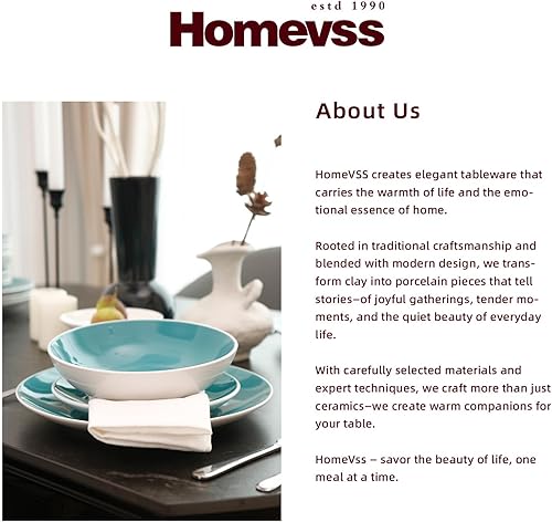 Miniatura 7 de Juego de vajilla de gres Coupe Shape de 12 piezas, exterior blanco + interior, azul Tiffany