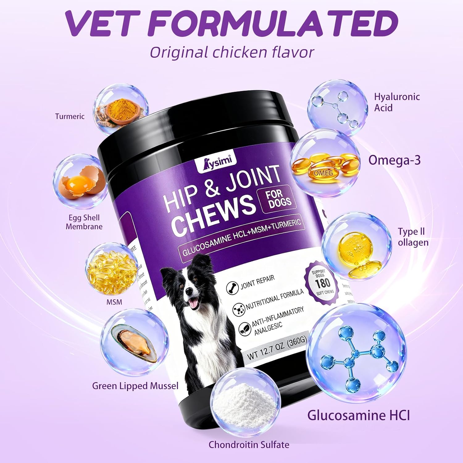 Hip and Joint Supplement Dogs, Glucosamine Chondroitin Joint Supplement for Dogs, Joint Chews for Dog Joint Pain Relief 180 Ct Chicken Flavored Fit All Breed - Image 2