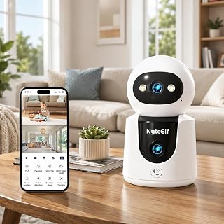 2K Dual Lens Indoor Security Camera, Dual View Pan/Tilt Camera for Baby & Pet Monitoring, AI Motion Tracking, Privacy Mode, Two-Way Talk, Cry Detection, Color Night Vision, 24/7 Continuous Recording