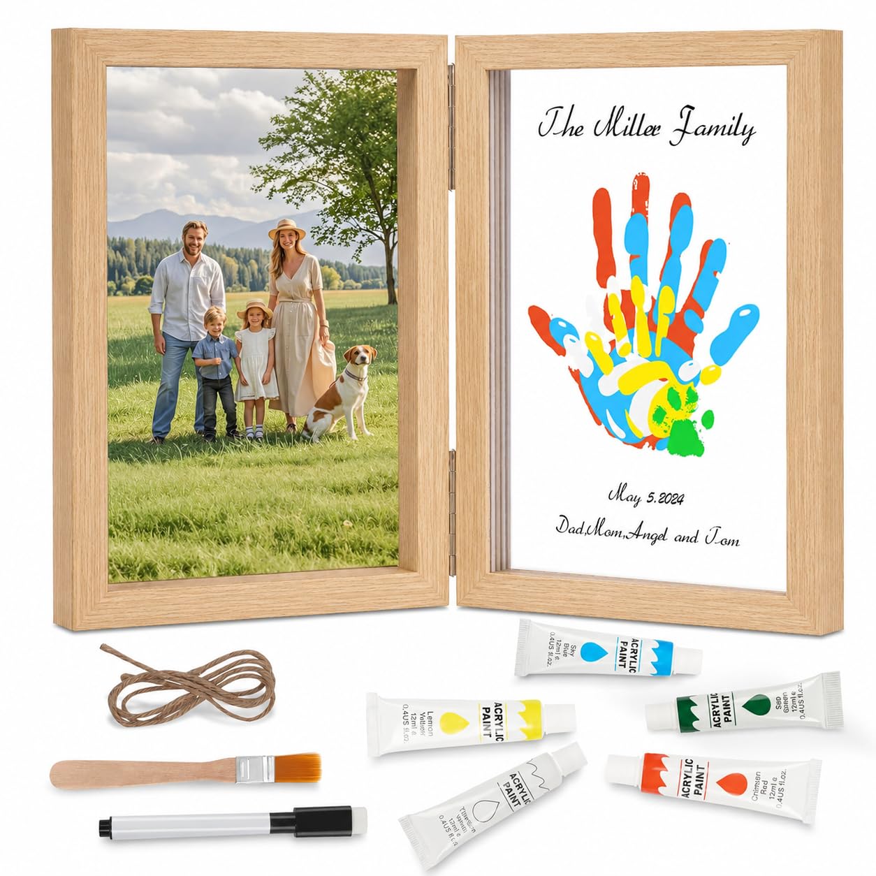 Nabance Family Handprint Kit, Wooden Handprint Frame, DIY Craft Keepsake Frame with 4 Handprint Spaces, Gifts for New Parents, Grandparents, Mother's Day, Father's Day, Family Keepsake — image 1