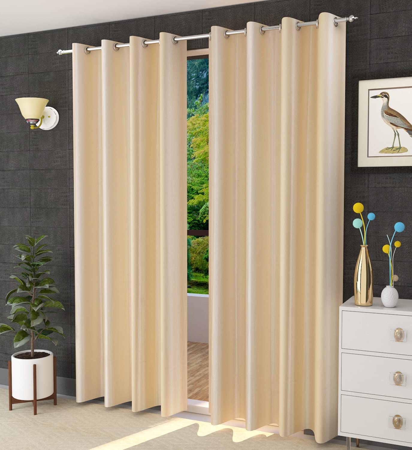 Purav Light Plain Curtains 7 Feet Long Pack of 2 Piece| Room Darkening Opaque Polyester Eyelet Parda|Darkening Panels for Home & Living Room Bedroom(Cream - 2PC)