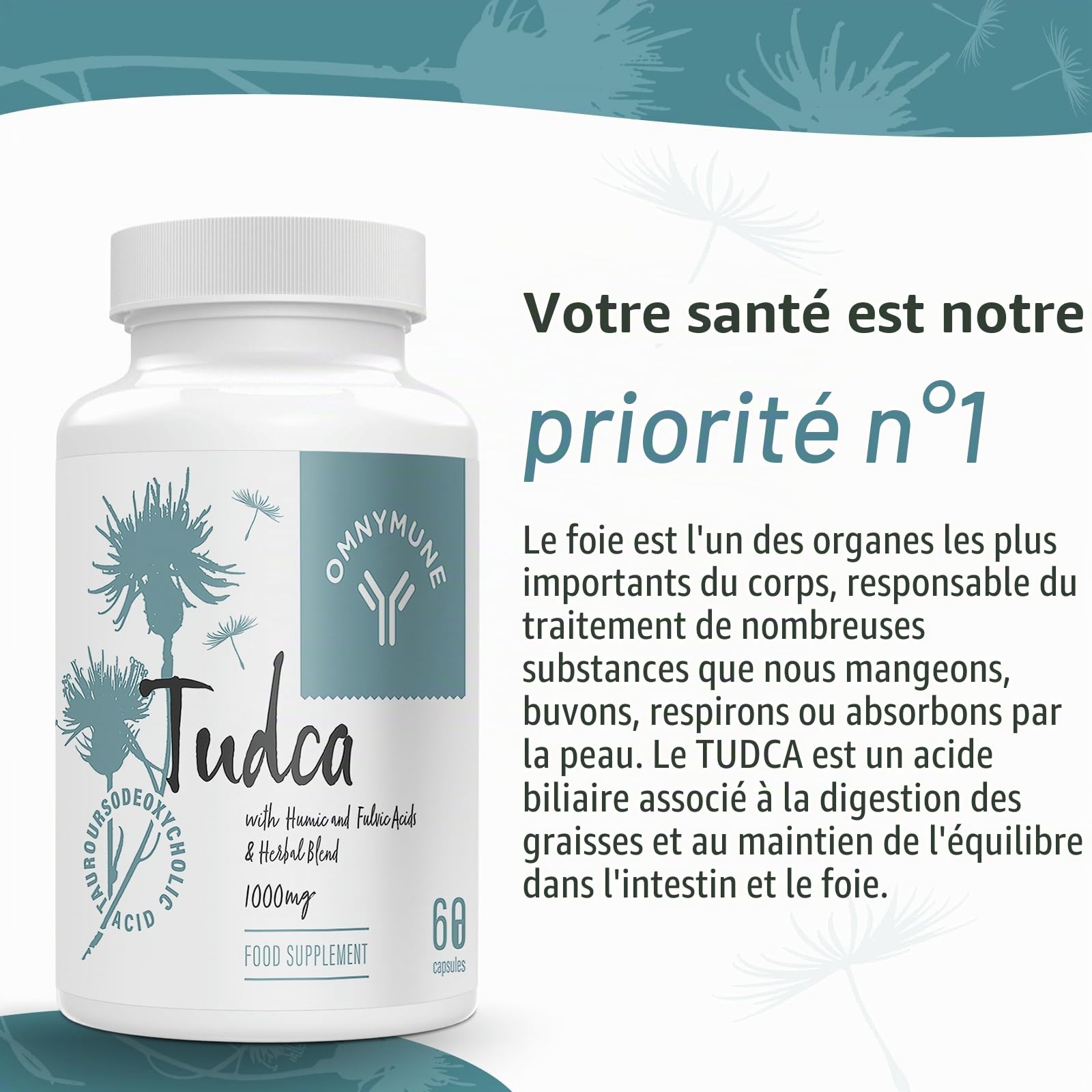 TUDCA – Supplément de Qualité – 1000 mg par Portion, Acide Tauroursodésoxycholique, 360 Gélules