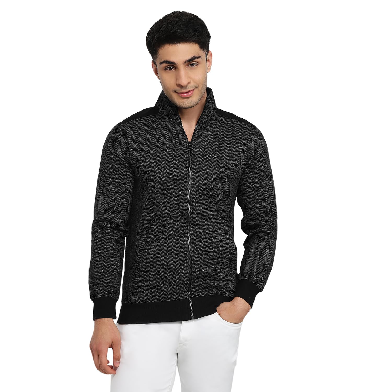 raymond Men Regular Fit Jacquard Pattern Cotton Polyester Blend Stand Collar Full Sleeve Casual Sweat Shirt-picture-33