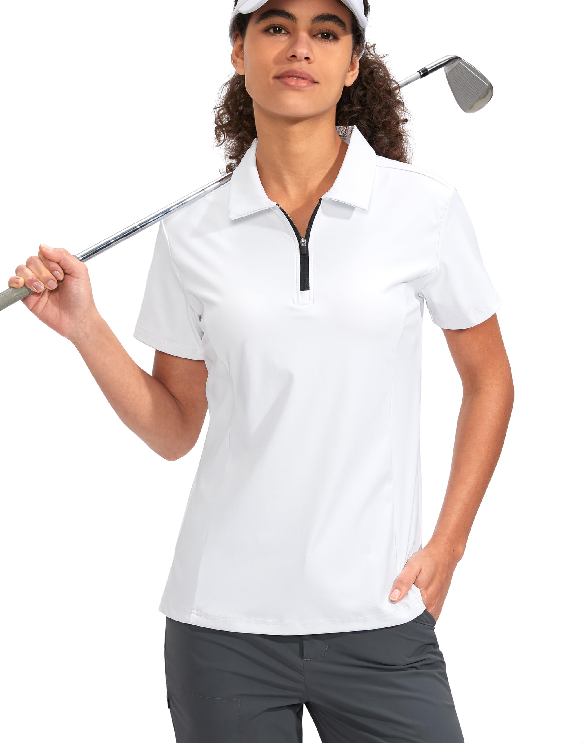 Viodia Camisa de Golf de Manga Corta para Mujer, con Cremallera, de Secado rápido, elástica, Cuello de Tenis, para Mujer, Ropa de Golf