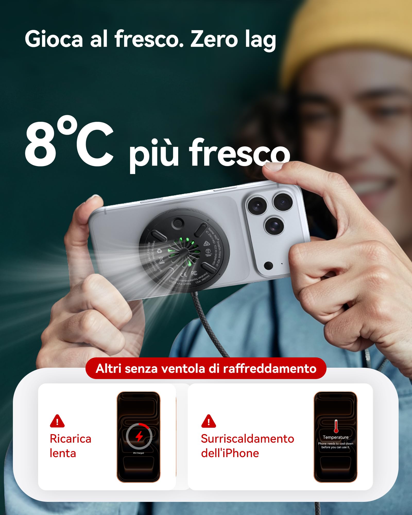 INIU Caricatore Wireless iPhone, Certificato Qi2 Caricabatterie Magnetico 15W Rapido con Raffreddamento, Ricarica Wireless Mag-Safe per iPhone 17 16 15 14 13 12 AirPods 4 3 (con Adattatore USB C 20W)