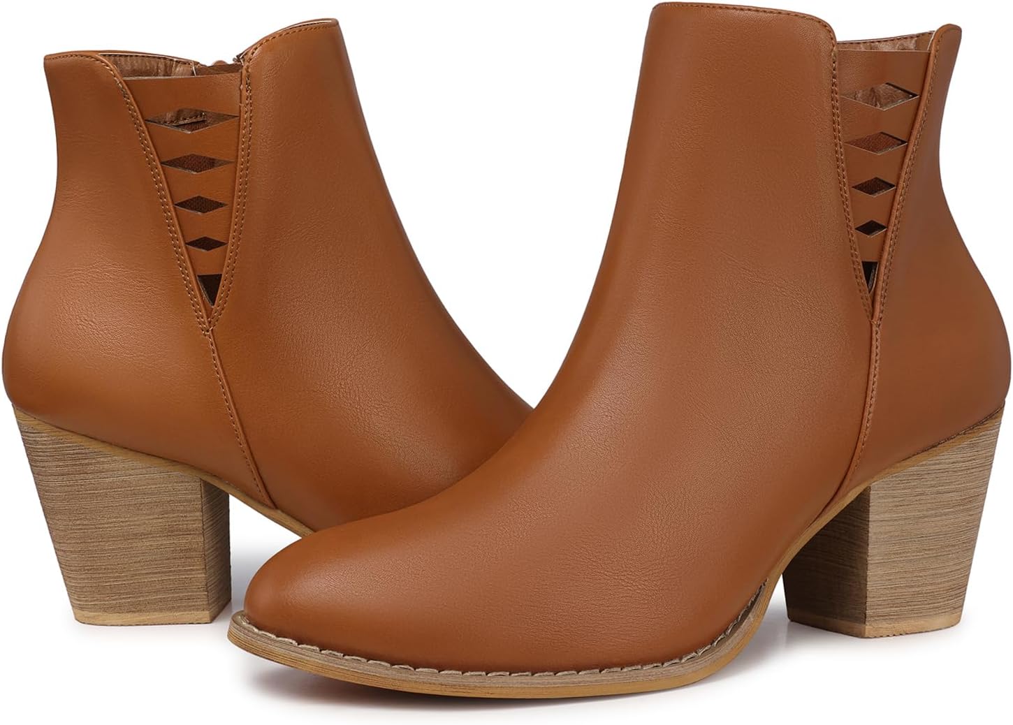 TEMOFON Ankle Boots for Women Booties: Suede Short Boot with Chunky Low Heel, Almond Toe Comfortable Dressy Shoes Side Zipper 2025 Trendy Fall