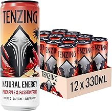 TENZING Natural Energy Drink, Plant Based, Vegan, & Gluten Free Drink, Pineapple & Passionfruit, 330ml (Pack of 12) - Packaging may vary