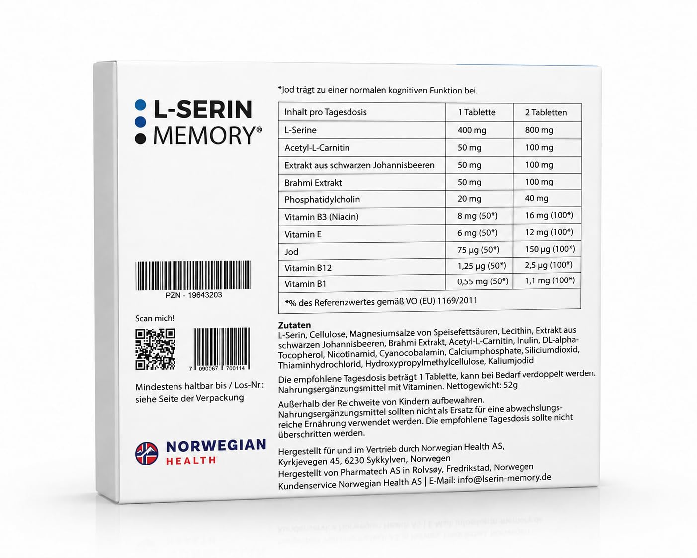 L-SERIN MEMORY® – Gedächtnis & Konzentration | 10 Nährstoffe mit L-Serin, Acetyl-L-Carnitin, Bacopa & Vitamin B12 | Für kognitive Leistung & Fokus | 60 Tabletten