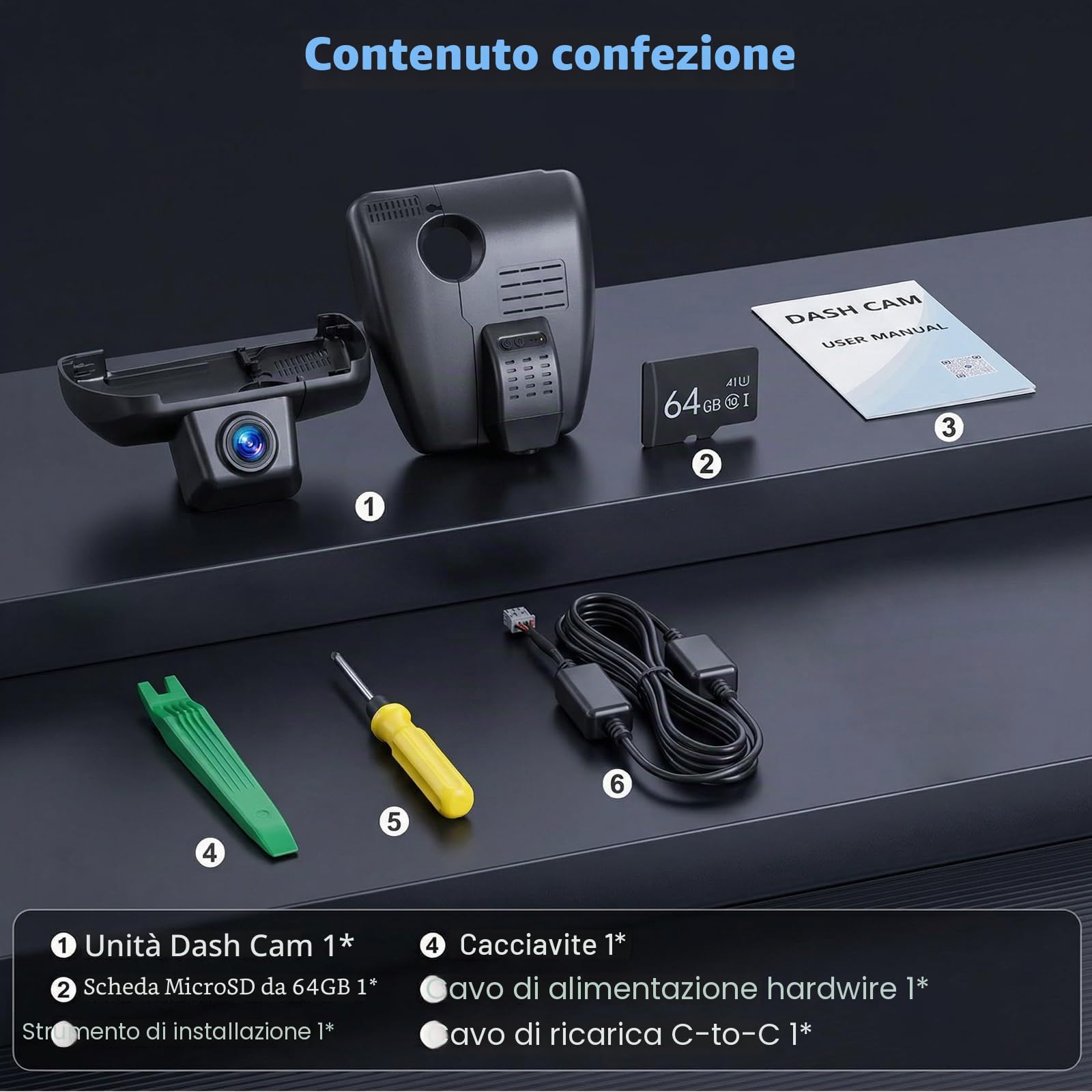 Dashcam Per Mazda CX-5 2019-2025 e CX-9 2020-2024 DashCam 4K con WiFi di Qualità OEM, con App di Controllo, Funzione di Visione Notturna, Telecamera di Retromarcia e Sensore G; Include Scheda TF 64GB