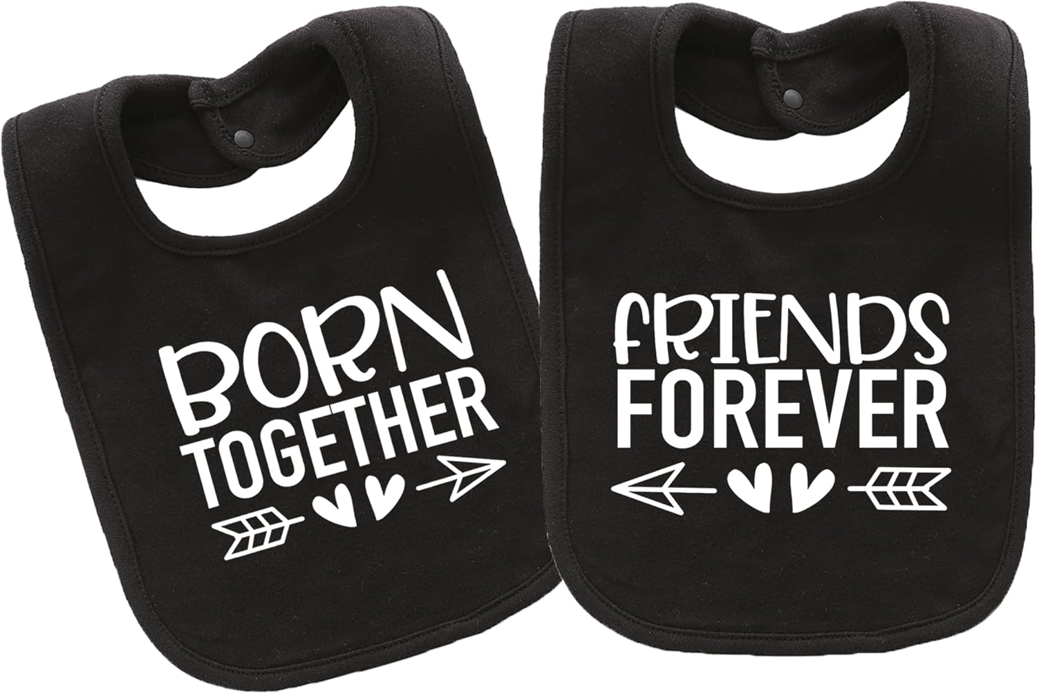 2-Pack Baby Twins Bibs Born Together Friends Forever Soft Cotton Matching Feeding Bib Twin Newborn Infant Boys Girls