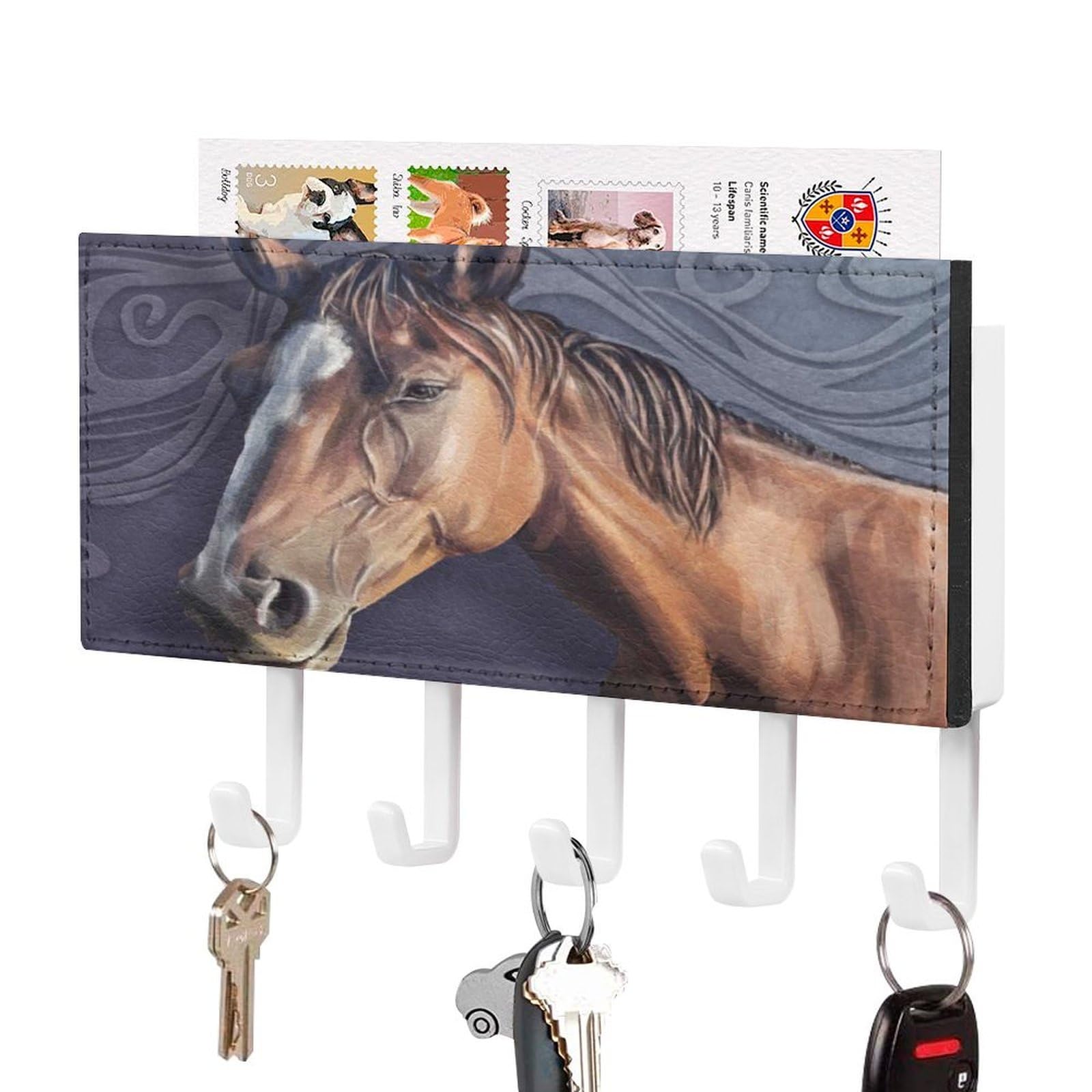 NCLQVJXZKHW Horse Key Holder with 5 Hooks Key Hooks Wall Mounted Key Racks Key Hanger Organiser Shelf