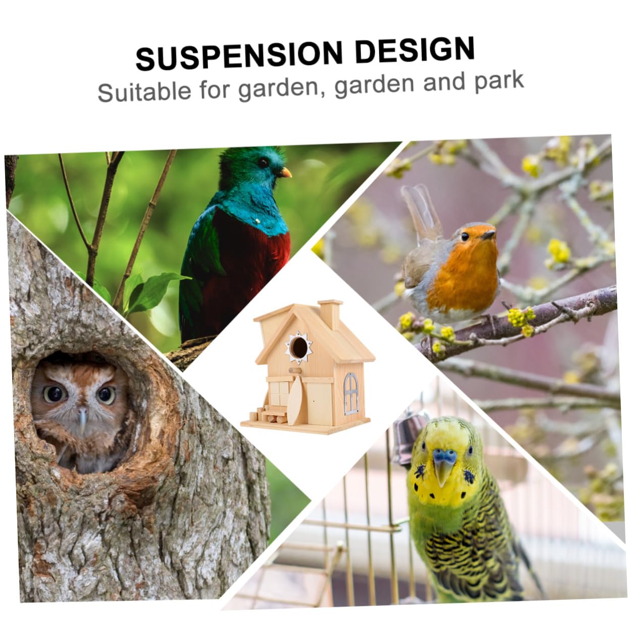 Casa de Pájaros de Madera Colgante Resistente para Exterior Decoración Rústica Jardín Fácil Instalación sin Herramientas para Aves Pequeñas