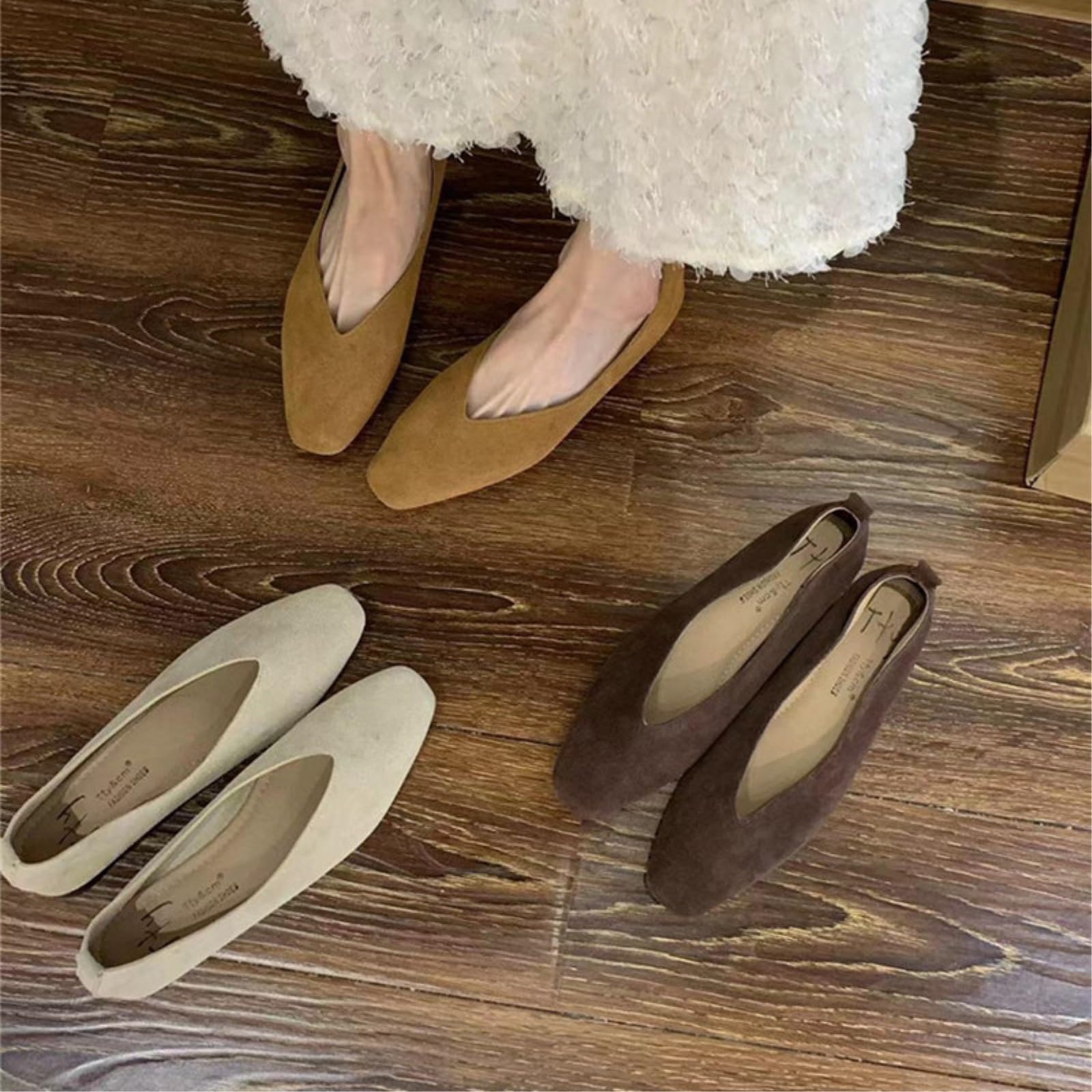 Japonki tańczyliśmy Kobieta Zamsz Kwadratowy Stopy Vintage Mieszkania, Miękkie Slip-On Plecaki, Wygodne Buty Do Sukni Baletowej Do Codziennego Biura-Yellow -42