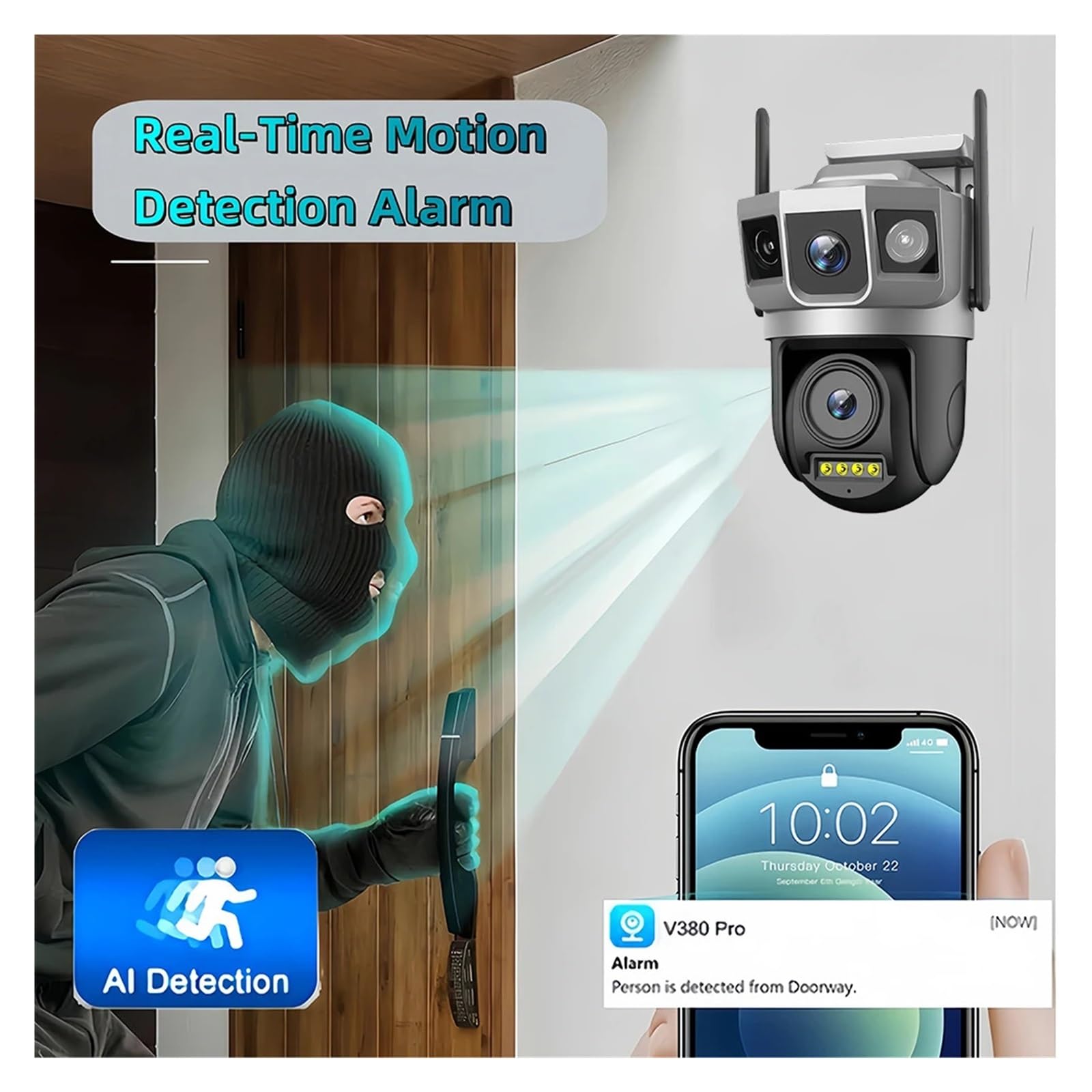 Telecamera di sicurezza esterna PTZ a doppio obiettivo da 12 MP 4G