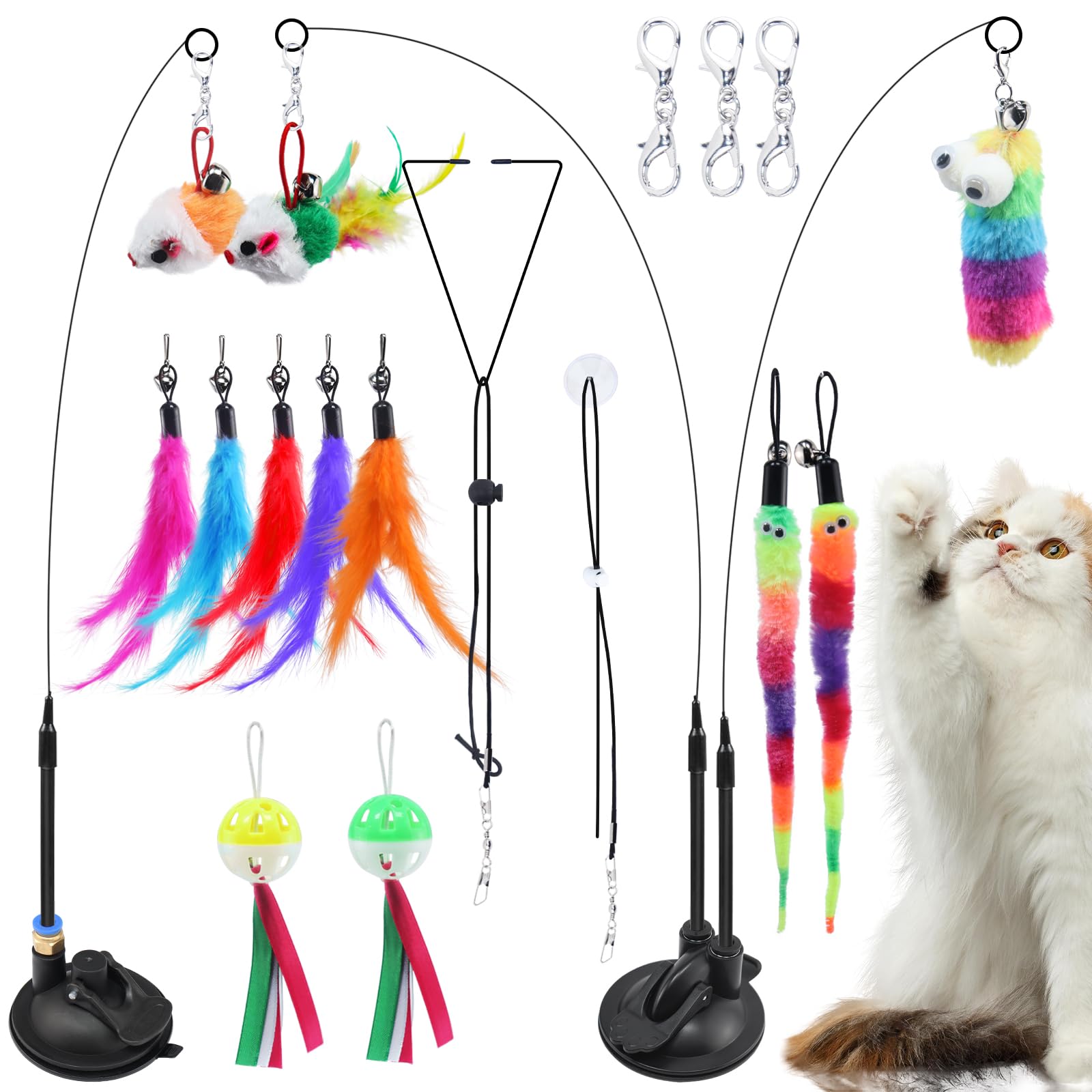 5x Katzenangel Mit Federn - Interaktives Spielzeug Mit Saugnapf