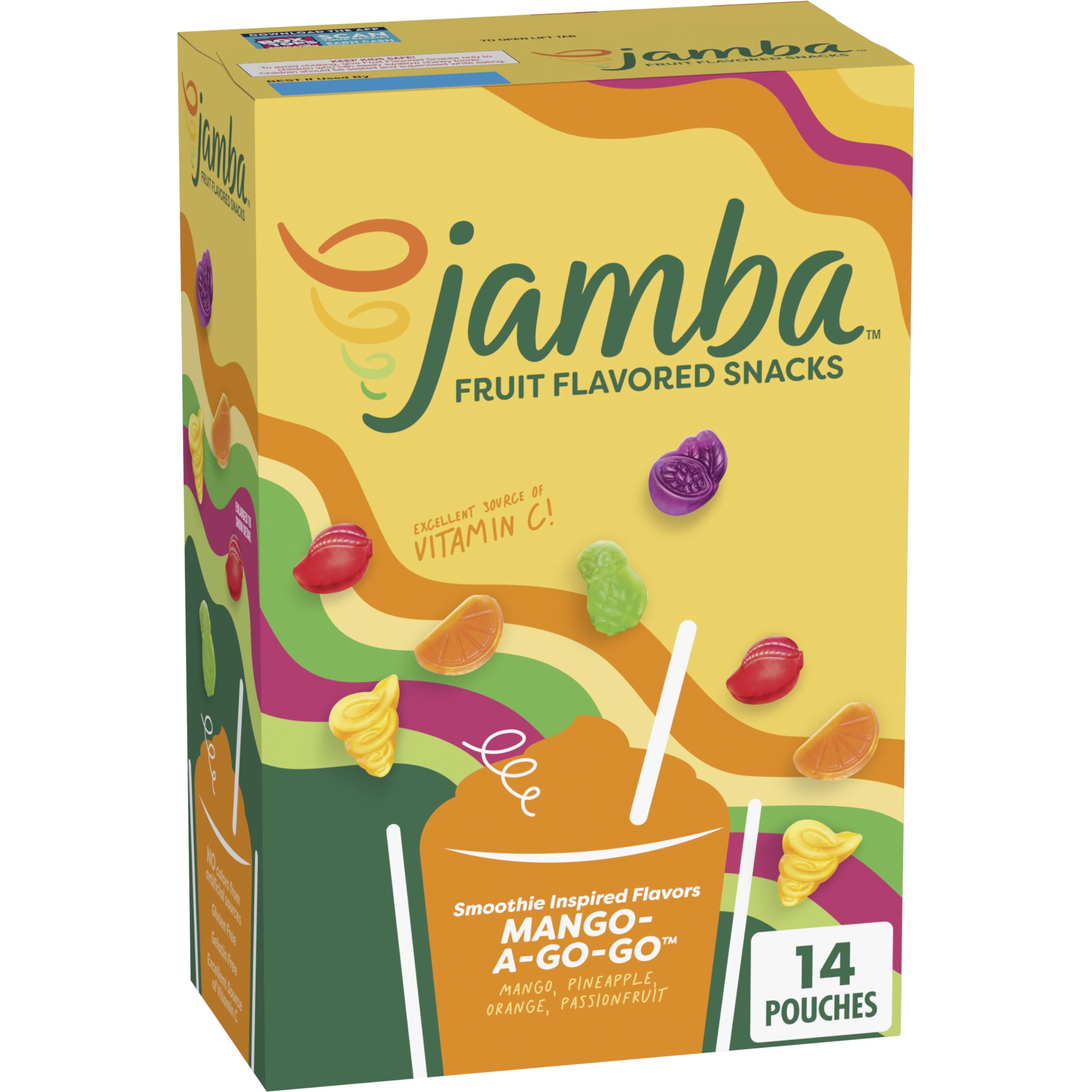 Jamba Fruit Flavored Snacks, Mango-A-Go-Go, Smoothie Inspired Flavors, Gluten Free Snack, 16.8 oz (14 Pouches)