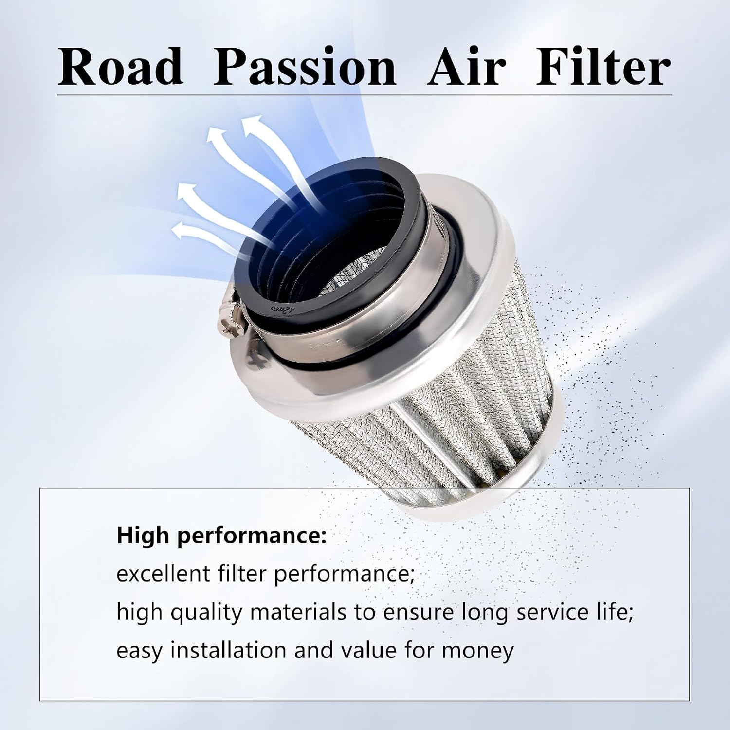 Road Passion Silver 42mm Air Filter Replacement for Yamaha Kawasaki Suzuki PZ24 PZ30 Carburetor Moped Roketa Taotao GY6 125cc 150cc 200cc 250cc Motorcycle Quad Scooter Go Kart ATV Dirt Bike