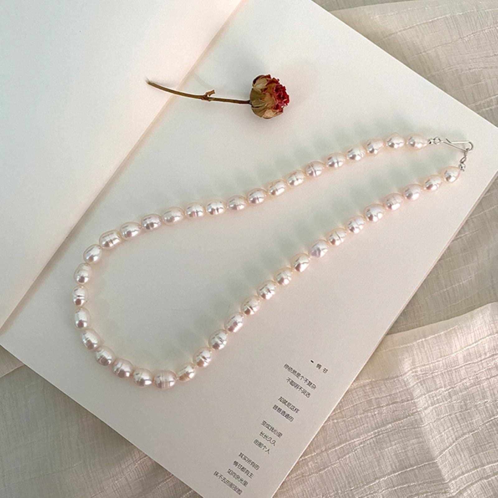 LOKILOKI Collar De Perlas De Agua Dulce 925 Joyas De Cierre De Plata Esterlina para Mujeres Regalo De Patrón De Crecimiento Natural