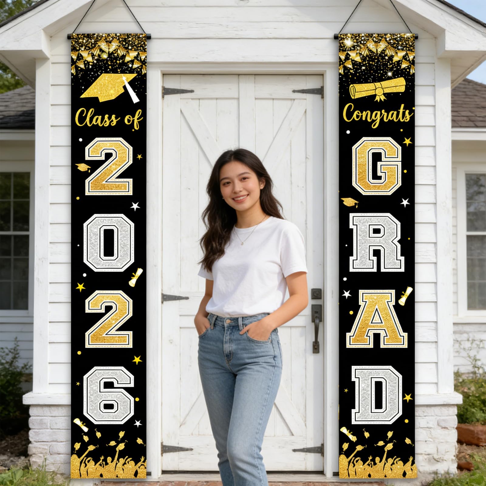 Graduation Decorations Class Of 2026 Banner Black And Gold Backdrop Banner - Image 6