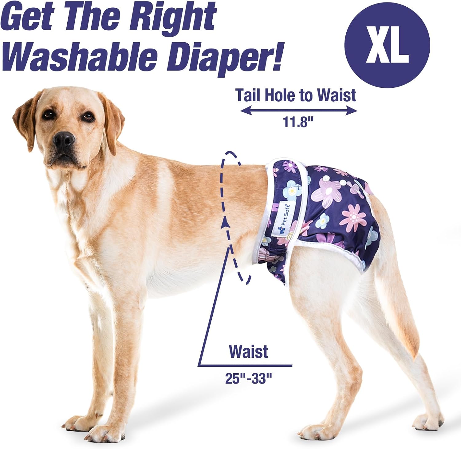 Pet Soft Washable Female Diapers (3 Pack) Female Dog Diapers, Comfort Reusable Doggy Diapers for Girl Dog in Period Heat (Bloom, XL)