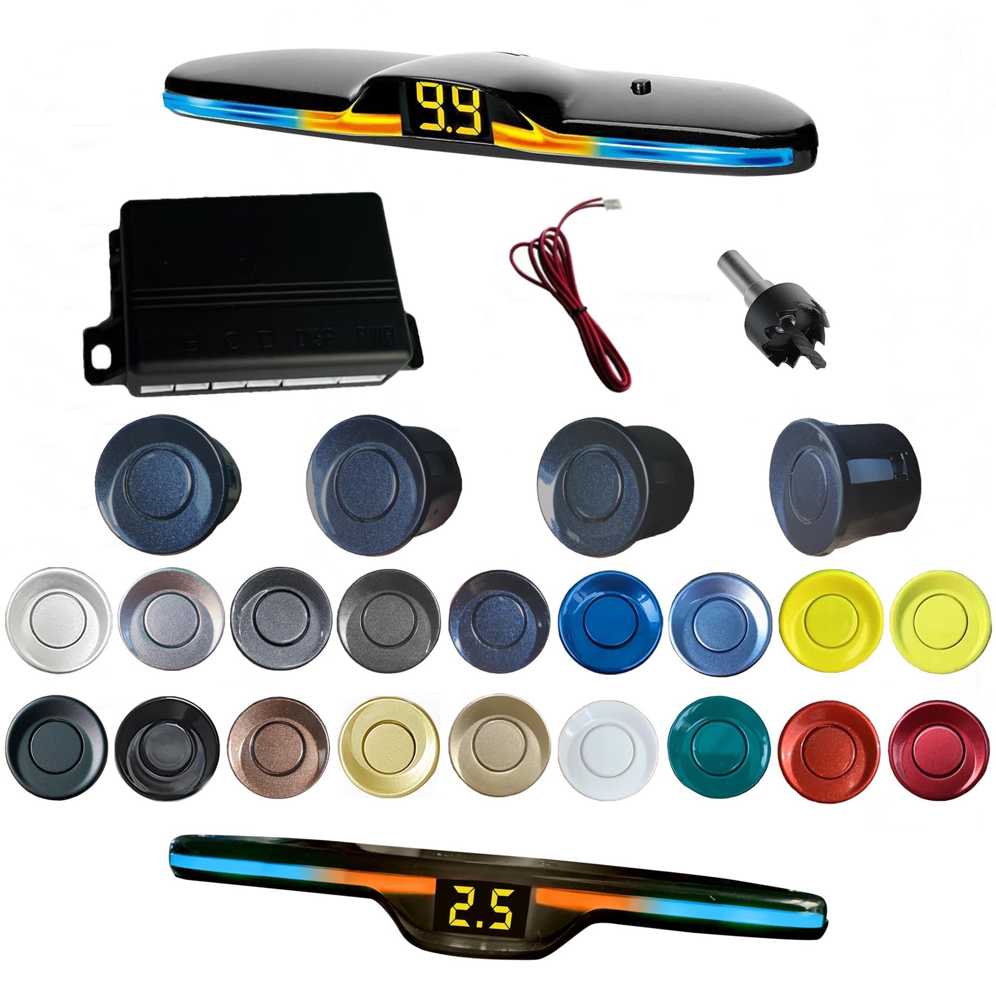 Parking Sensor kit New Feature Rear with Selectable Distance in Feet, Bidirectional Display Options, and Customizable Numeric Orientation and There are 20 Color Probes to Choose from(Livid Grey)