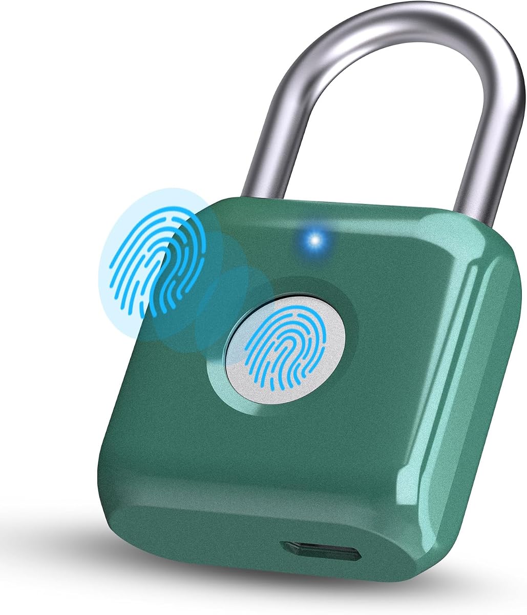 Potunder Candado de Huella Digital, Cerradura de Huella Digital sin Llave de Metal Inteligente, Impermeable, Recargable por USB, para Gimnasio, Escuela, Equipaje, Mochila, Maleta, Verde