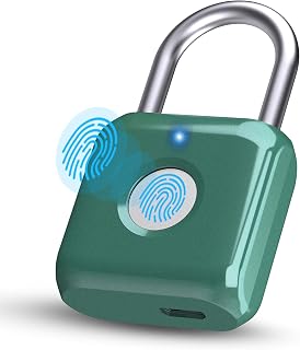 Pothunder Fingerprint Padlock, Smart Metal Keyless Fingerprint Lock, Waterproof, USB Rechargeable, for Gym, School, Luggage, Backpack, Suitcase, Green