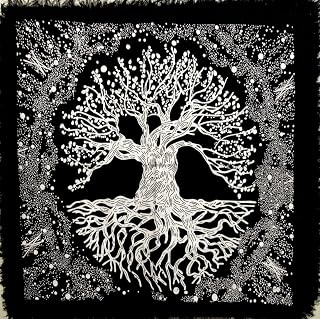 CRAFT KALA Tree of Life Altar Cloth Divination Spiritual Alter Fringes Square Sacred Cloth Witchcraft Wiccan Tentacle Sun Tarot 24" inches Silver Trunk Tree