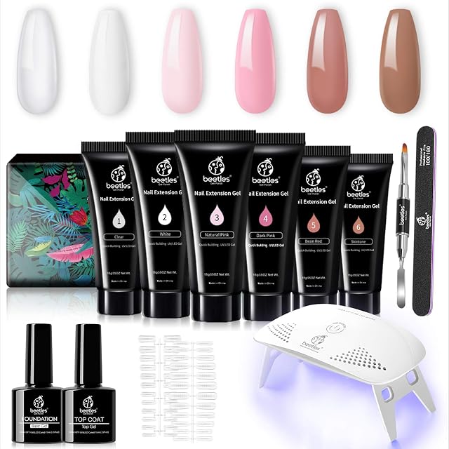 Beetles Poly Extension Gel Nail Kit,Builder Nail Gel Nail Enhancement Trial Kit Professional Nail Technician All-in-One French Kit with Mini Nail Lamp for Nail Art Starter Kit Christmas Nail