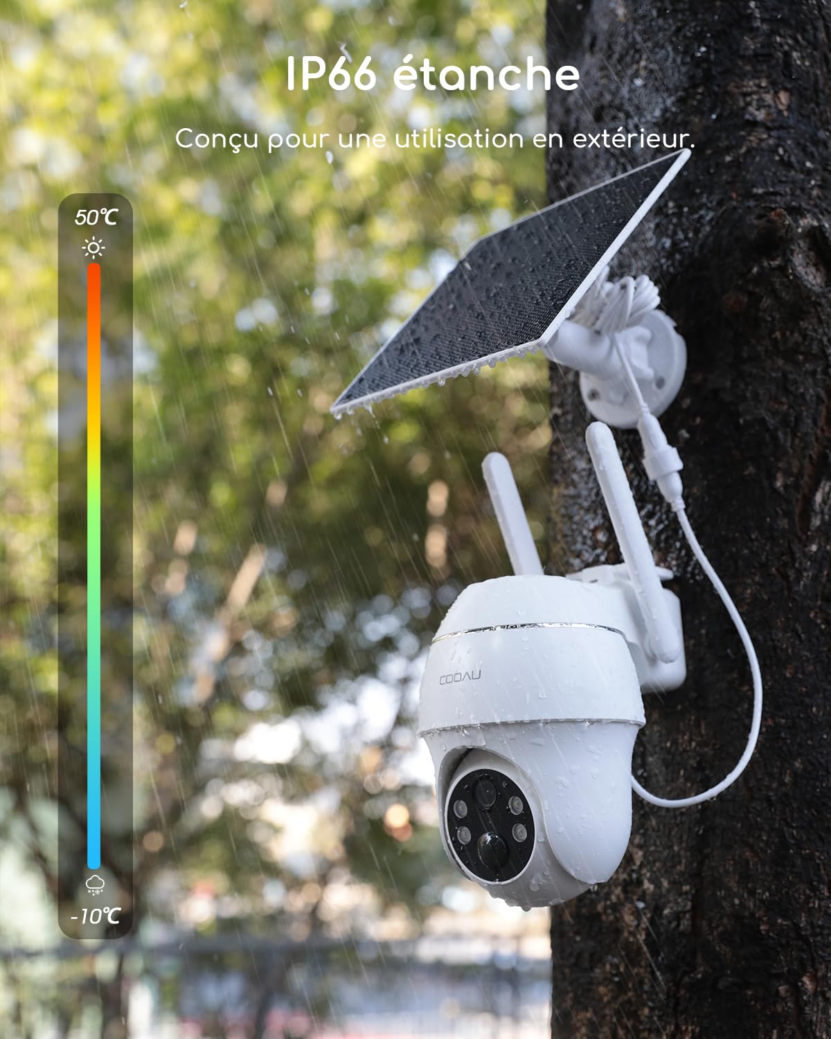 COOAU 4G LTE Camera Surveillance Extérieure sans fil - 2K 3MP Caméra Solaire sans Wi-Fi avec carte SIM | 360° PTZ | Audio bidirectionnel | Vision nocturne couleur | IP66 | Stockage local 64 Go & cloud