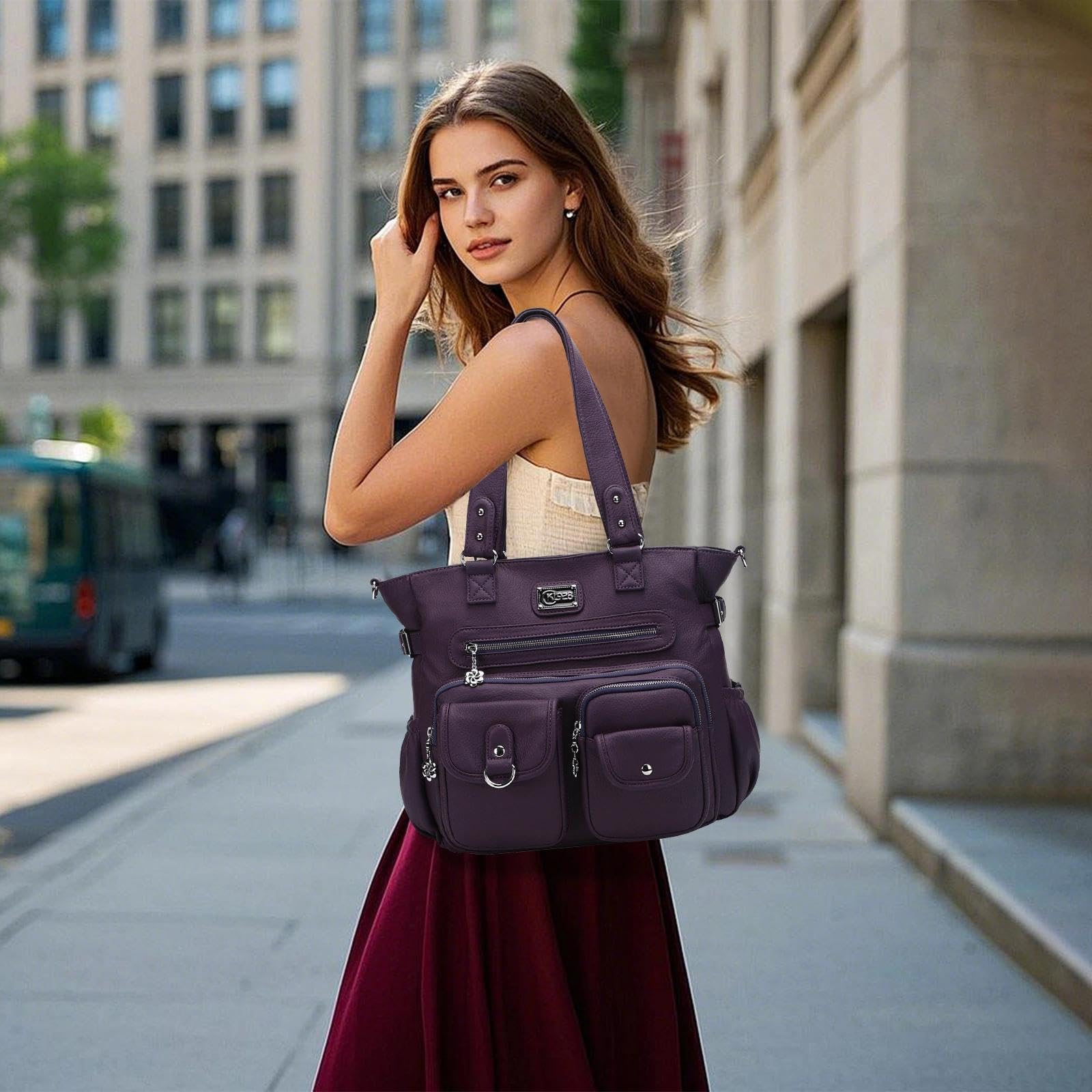 KL928 Borsa a Tracolla per Donna, Hobo Borse Morbide in pelle PU Multi-Tasca, Borse a Mano Regolabile Rimovibile, Borse a Spalla adatto per Ragazze