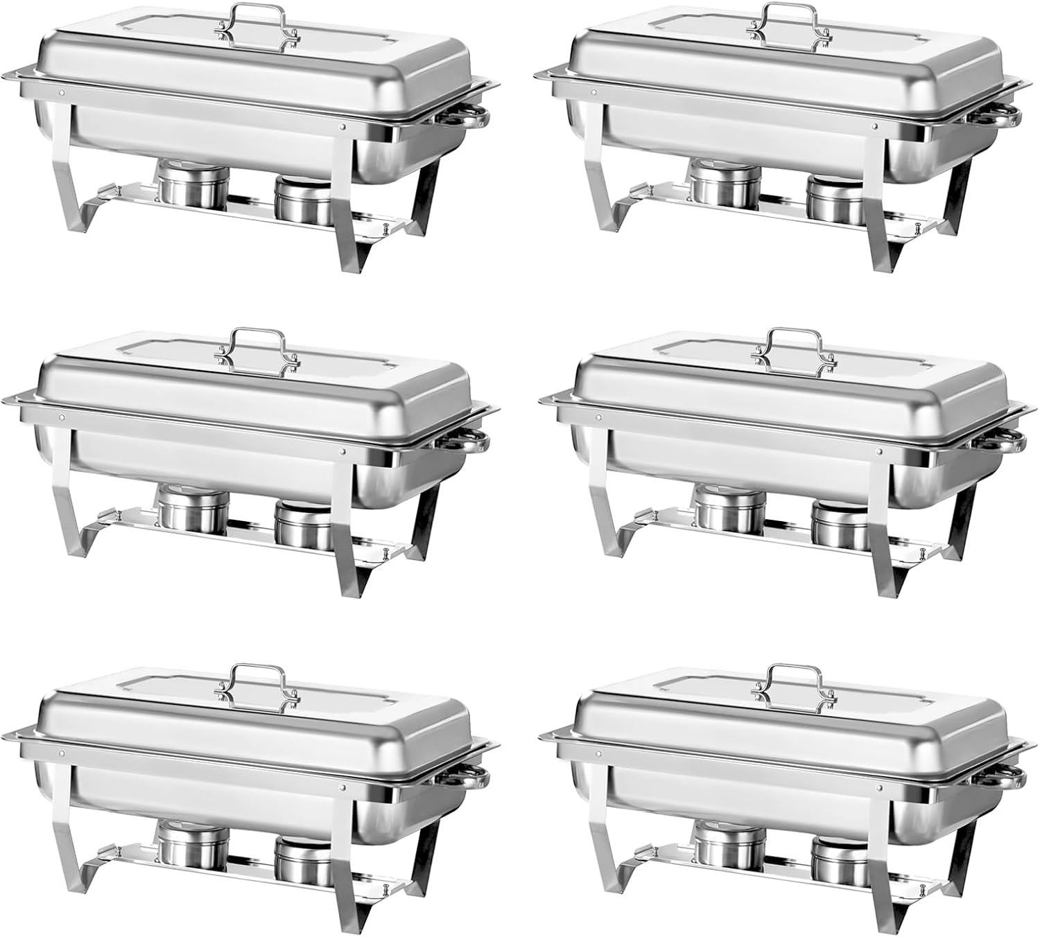 Chafing Dish Buffet Set 6 Pack 8QT Stainless Steel Food Warmer Chafer Complete Set with Water Pan, Chafing Fuel Holder for Party Catering
