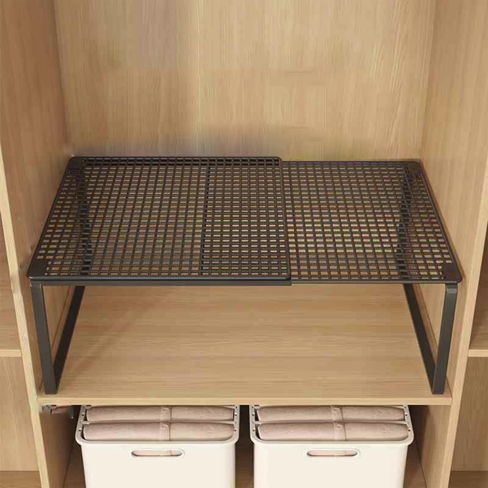 Stapelbarer Schrank-Organizer – Ausziehbare Metall-Trennwände für Schuhregal, Küche und Bad, platzsparendes Regal für Zuhause, Studenten, Büro und Familien, verschiedene Größen (A(Schwarz))