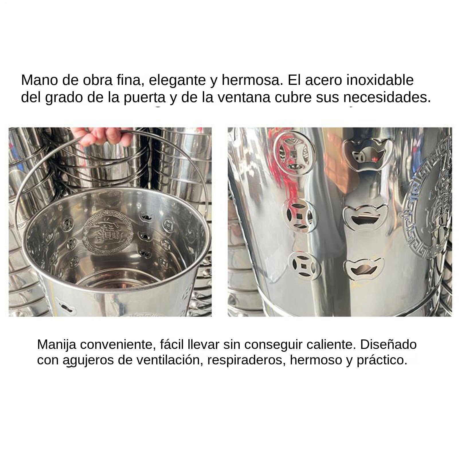 Barril Quemar - Quemador De Exterior Inoxidable - Jaula para Incineración De Doble Capa con Tapa, Mango Y Gancho para Fuego, para Patio, Jardín, Terraza, Patio, Camping, Balcón, Playa