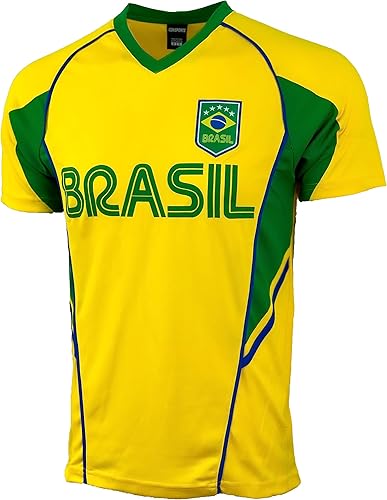 Icon Sports Camiseta de fútbol brasileño de manga corta para niño, camiseta de fútbol de Brasil para niño