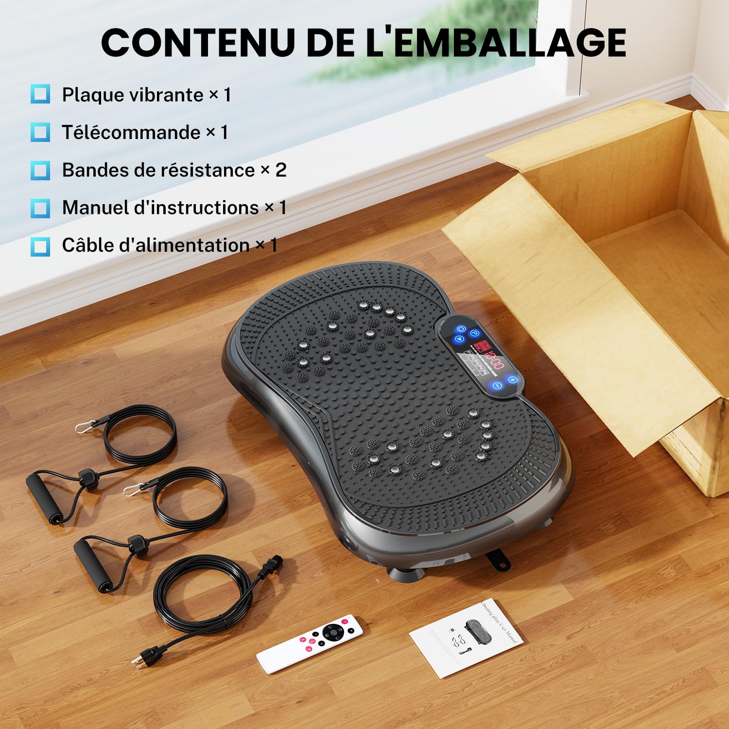 Plateforme Vibrante et Oscillante Fitness 100 Vitesses Télécommande Bandes Machine Sport Maison Silencieuse Capacité 225kg