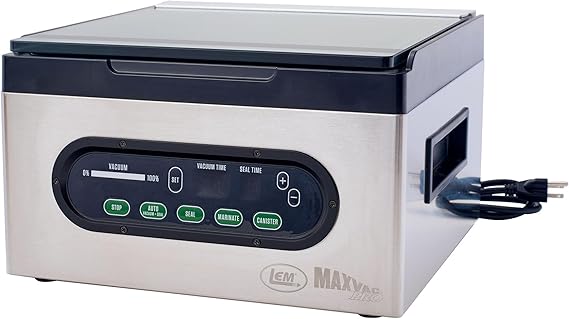LEM Products MaxVac Pro Chamber Vacuum Sealer with 80 Bags, Digital Control Panel, Maintenance-Free Pump, External Hose, Great for Sealing Foods, Liquids, Sous Vide, Jars, Stainless Steel