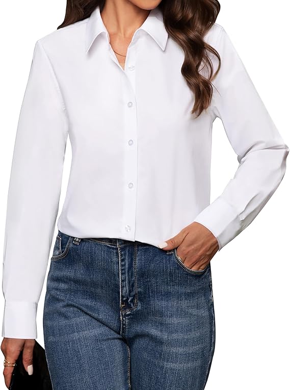 Gleeivy Women's Button Down Shirts Classic Fit Dress Shirt Work ...
