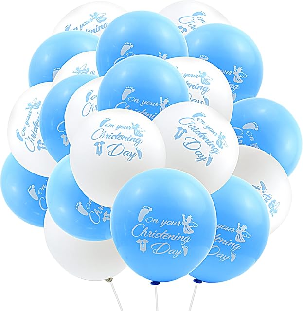 20 Pcs Christening Day Balloons, Baby Christening Decorations Balloons Christening Latex Balloons Baptism Decorations Balloons Christening Balloons Cross Blue and White Balloons for Boys Baby Shower